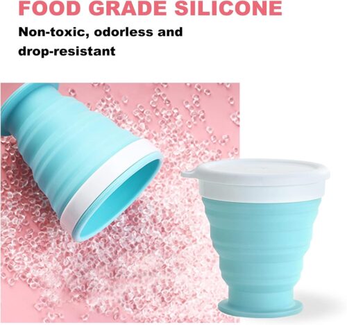 300ml Silicone Folding Cups Collapsible Travel Cup with Lid Retractable Mug, Portable Drinking Cup Expandable Drinking Cup Set for Picnic Camping Outdoor Hiking Travel, Pink, Blue - Tradedubai.ae Wholesale B2B Market
