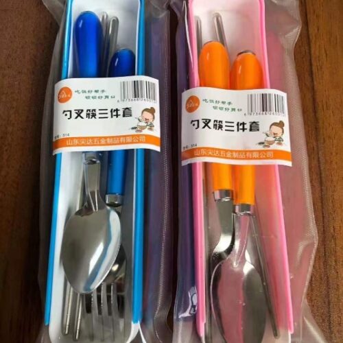514 Fork Spoon and Chopsticks Crystal round Handle Three-Piece Set MOQ :1B0X