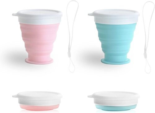 300ml Silicone Folding Cups Collapsible Travel Cup with Lid Retractable Mug, Portable Drinking Cup Expandable Drinking Cup Set for Picnic Camping Outdoor Hiking Travel, Pink, Blue - Tradedubai.ae Wholesale B2B Market