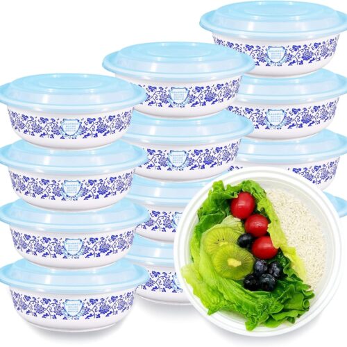 L-900 (Rooster, Blue and White Porcelain) Disposable Plastic food containers, stackable salad bowls (1 Box = 300 Pcs) M0Q :1B0X