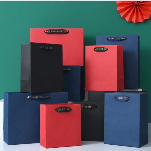 No. 2 Horizontal Red Blue Black Card Embossed Gift Bag (24.5*9,5 * cm) MOQ : 1 B0X