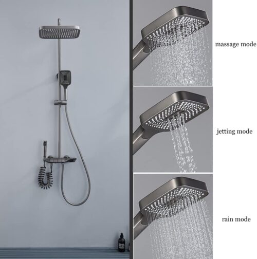 6060 Jinyuanda Fourth Gear Shower-Shower System Thermostatic Shower Faucet Set Wall Mounted Rain Shower Combo Set Piano Keys Tub and Shower Trim Kit with Tub Spout, Handheld Sprayer, 10 Inches Rain Shower Head, Bid