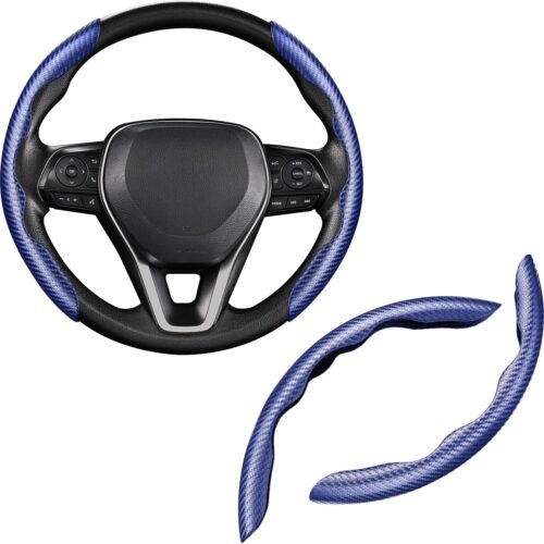 Carbon Fiber Steering Wheel Cover for Men Sporty Segmented Steering Wheel Cover Protector Universal for 99% Car Leather Anti Skid (Dark Blue)