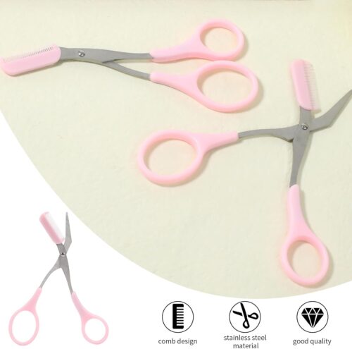 Precision Eyebrow Trimming Scissors with Comb Non-Slip Finger Grips Hair Removal for Facial, Eyebrow, Mustache, and Beard Hair Trimming & Grooming (pink)-Sj3105 - Tradedubai.ae Wholesale B2B Market