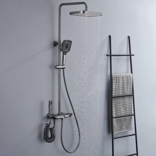 6060 Jinyuanda Fourth Gear Shower-Shower System Thermostatic Shower Faucet Set Wall Mounted Rain Shower Combo Set Piano Keys Tub and Shower Trim Kit with Tub Spout, Handheld Sprayer, 10 Inches Rain Shower Head, Bid