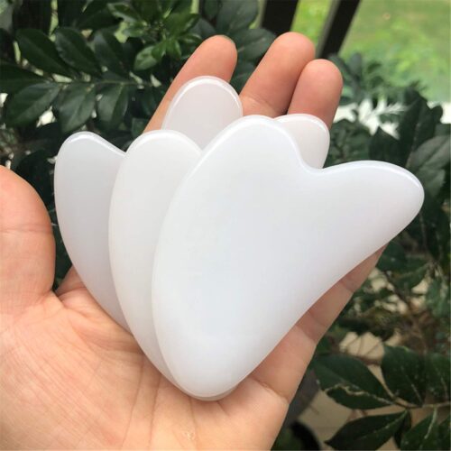 Am016b Heart Shaped Jade Push Face White Scraping Film Meridian Face Eye Body Scraping Plate Scraping Board-White