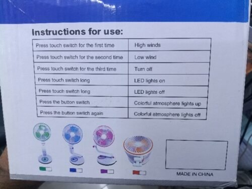 T201 Rechargeable Multifunction Folding fan with LED light 360° Rotating - Image 2