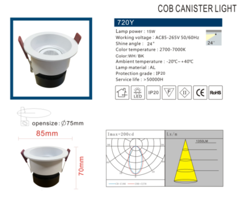 15 W 3000K Dimmable Adjustable Angle CRI97 Downlight for Living Room Bedroom Office-720Y - Image 2