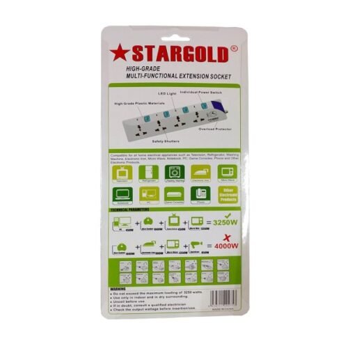 Stargold Power Strips Extension Cord 4 Outlets Power Socket With Safety Switch Universal Charging Socket With 3 Meter Bold Extension Cord - Image 2