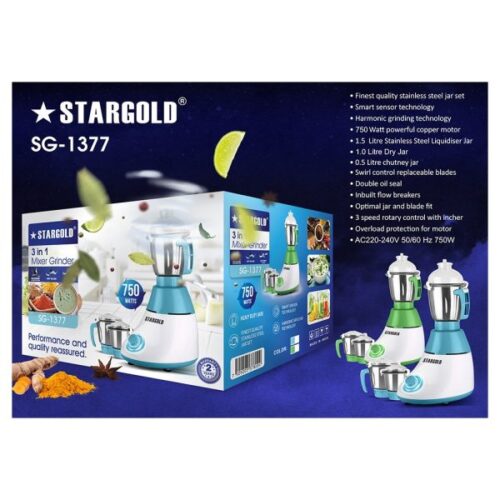 STARGOLD 600 Watt 3 In 1 Mixer Grinder For Multi Purpose Use With Stainless Steel Jar - Image 6