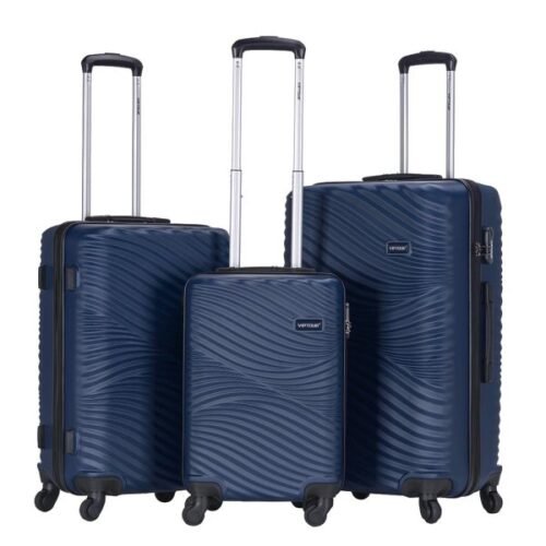 VIPTOUR Hard Shell 3 Piece ABS Trolley Luggage Sets 20/24/28 Inches, VT-A393 Dark Blue