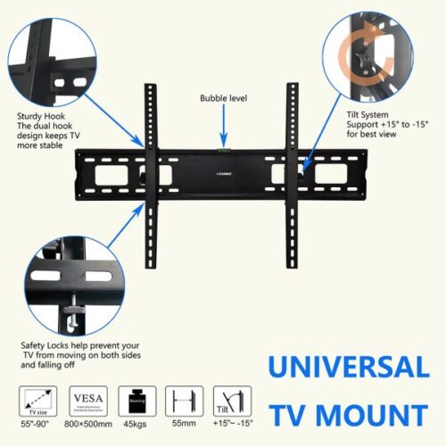 Stargold 55-90 Inches Fixed TV Wall Mount Bracket, Universal Tilt TV Heavy Duty Wall Mount Adjustable TV Stand For LED LCD OLED Plasma TV With 45kg Weight Capacity - Image 6