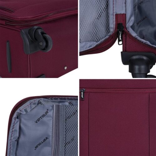 VIPTOUR 4 Piece Fabric Jacquard Trolley Luggage Set With TSA Lock 20/24/28/32 Inch, VT-A381 Burgundy - Image 6