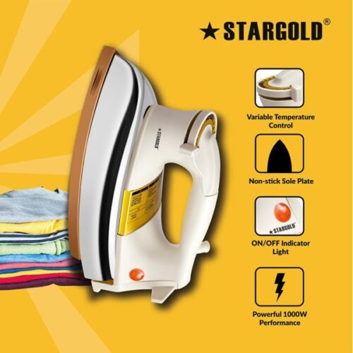 Stargold Automatic 1000W Heavy Weight Electric Dry Iron, Ceramic Coating, Automatic Thermostat Cut-Off, Suitable For All Clothes With 1 Years Warranty - Image 8