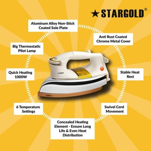 Stargold Automatic 1000W Heavy Weight Electric Dry Iron, Ceramic Coating, Automatic Thermostat Cut-Off, Suitable For All Clothes With 1 Years Warranty - Image 7