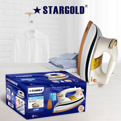 Stargold Automatic 1000W Heavy Weight Electric Dry Iron, Ceramic Coating, Automatic Thermostat Cut-Off, Suitable For All Clothes With 1 Years Warranty - Image 2