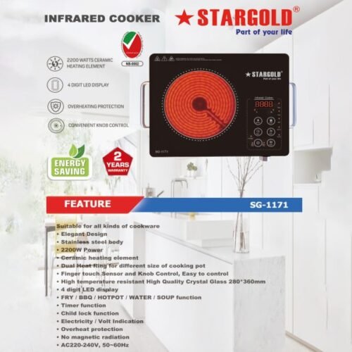 STARGOLD Infrared Cooker Dual Heat Ring Electric Stove Touch Control With 2200W, 3 Hours Timer, SG-1171 - Image 3