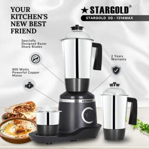 STARGOLD Mixer Grinder 3 In 1 Stainless Steel 3 Jar Body Blender 800W Powerful Motor Juicer Grinder, SG-1314 MAX - Image 2
