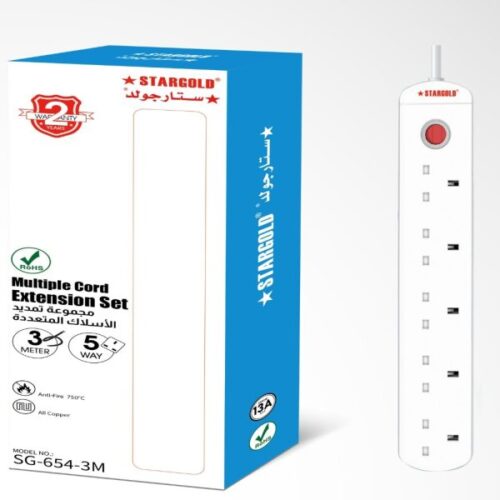 STARGOLD Multiple 5 Way Extension Cord With USB Overload Protection Charging Lead, 3250W/13A, 3M Long Power Cable, SG-654 3M White - Image 2
