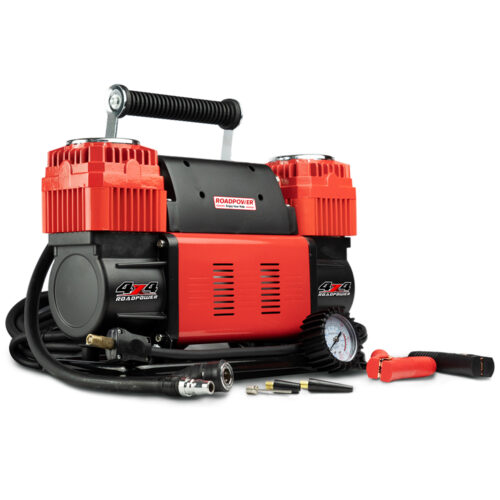 ROADPOWER Dual Cylinder Car Air Compressor Ultra Extreme 4x4 Tire Super Air Flow Portable 300 Litter-Mints 150 PSI 12V Tire Inflator for Car,Truck, Bicycle & Other Inflatables With Carry Bag Color RED