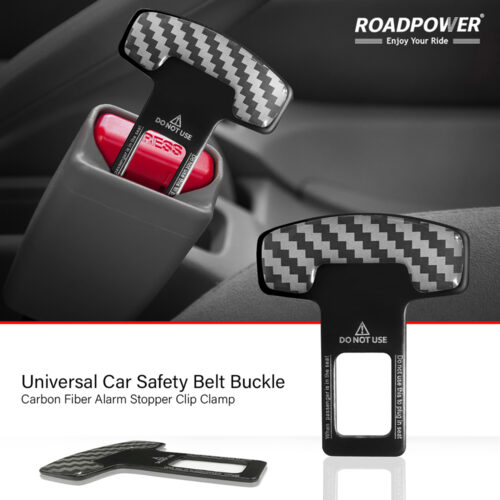 ROADPOWER Car Safety Belt Buckle Alarm Stopper Clip Clamp Carbon Fiber Universal (2 Pcs) - Image 3