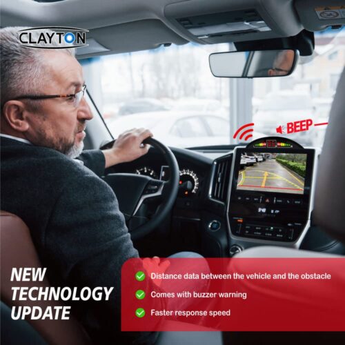 CLAYTON Car Auto Vehicle Reverse Backup Radar System with 4 Parking Sensors Distance Detection + LED Distance Display + Sound Warning - Image 2