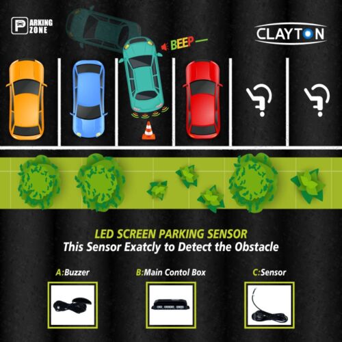 CLAYTON Car Auto Vehicle Reverse Backup Radar System with 4 Parking Sensors Distance Detection + LED Distance Display + Sound Warning - Image 4