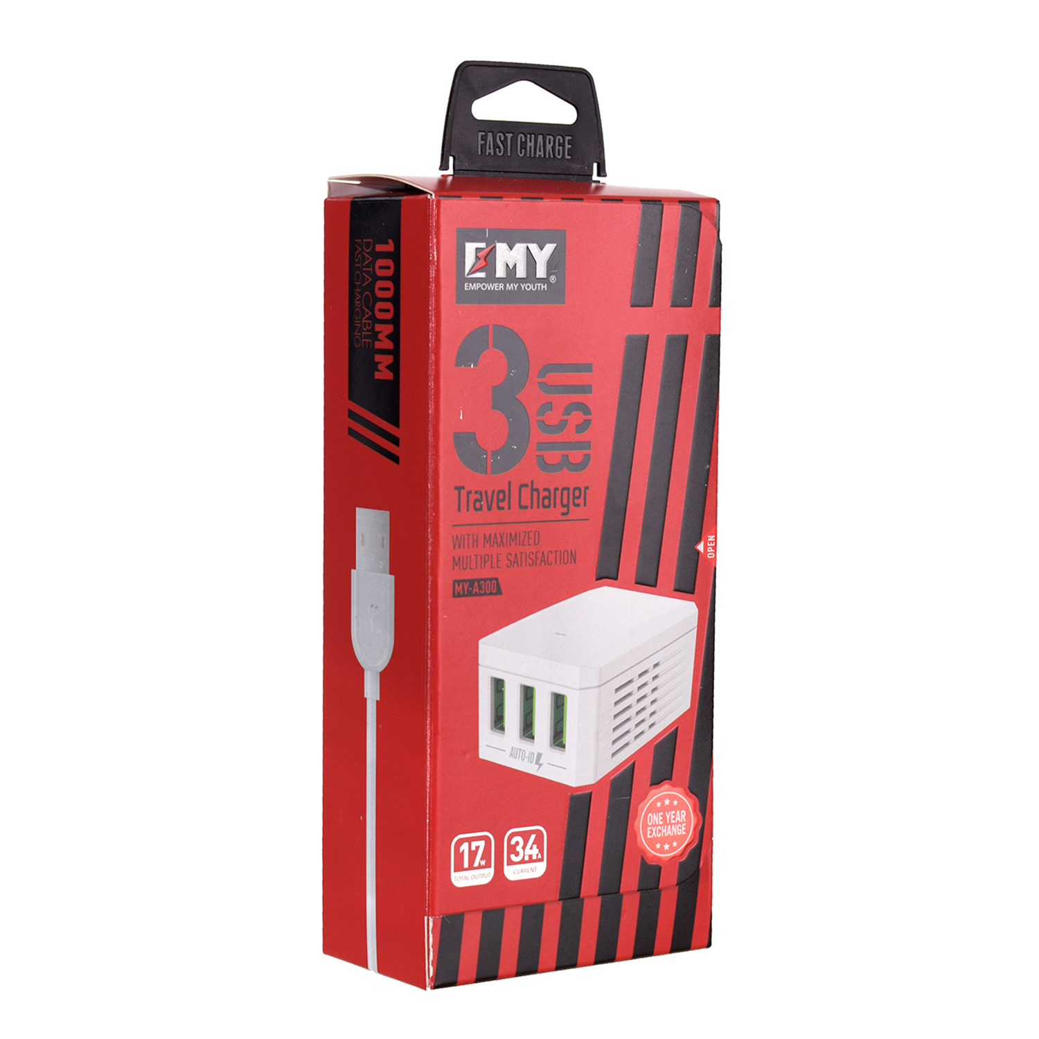 EMY-MY-A300-3-USB-34A-Wall-Charger-With-1M-Micro-Cablejpg EMY MY-A300 3 USB 3.4A Wall Charger With 1M Micro Cable - Image 1