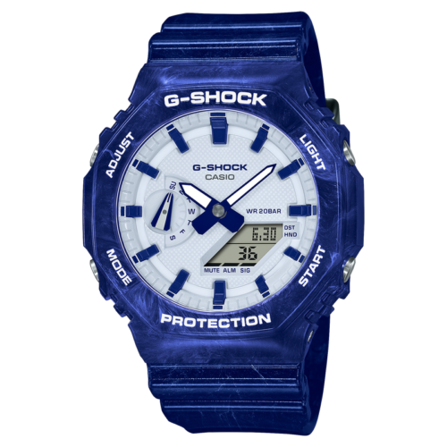G-SHOCK MENS CASIOAK BLUE WHITE PORCELAIN SERIES WATCH - GA-2100BWP-2ADR - Image 5