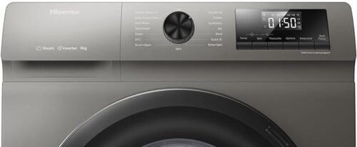 Hisense 8KG Front Loading Washing Machine 1200 RPM,With Pause & Add, Drum Clean, Colour Titanium Gray, Inverter model WFSQ8012VMT