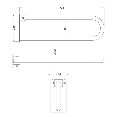 MAAT U Shaped Stainless Steel Anti-Slip Support Rail, Flip-Up Bathroom Grab Bar - Image 4
