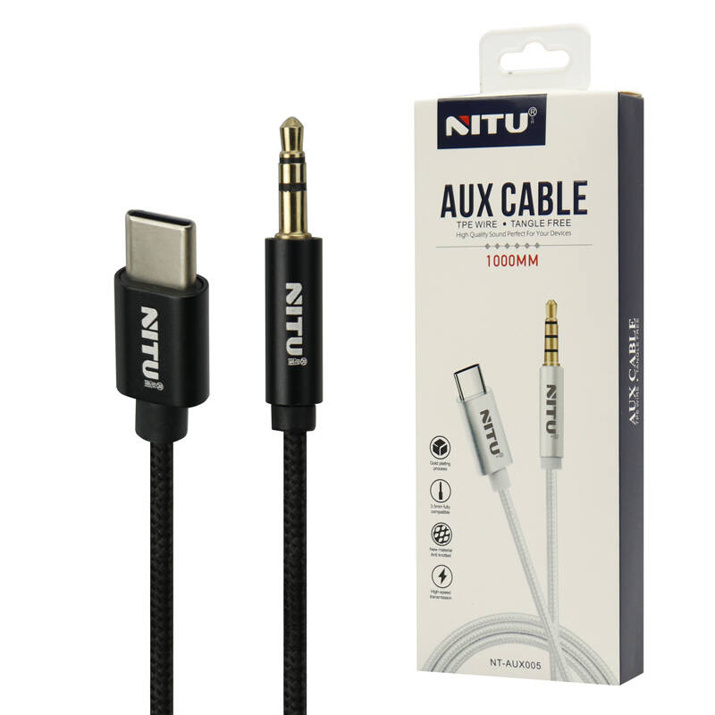 Nitu-NT-AUX005-Type-C-To-AUX-1m-cable-3jpg NITU Type C Aux Cable For Samsung And Type C Models Tangle Free High Transmission Aux - Image 1