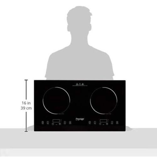 Prestige Double Induction Cooktop 3000 Watts, 8 Digital Temp Control Panel, Crystal Glass With Metal Base. 50 60 Hz PR50359, Black"Min 1 year manufacturer warranty"
