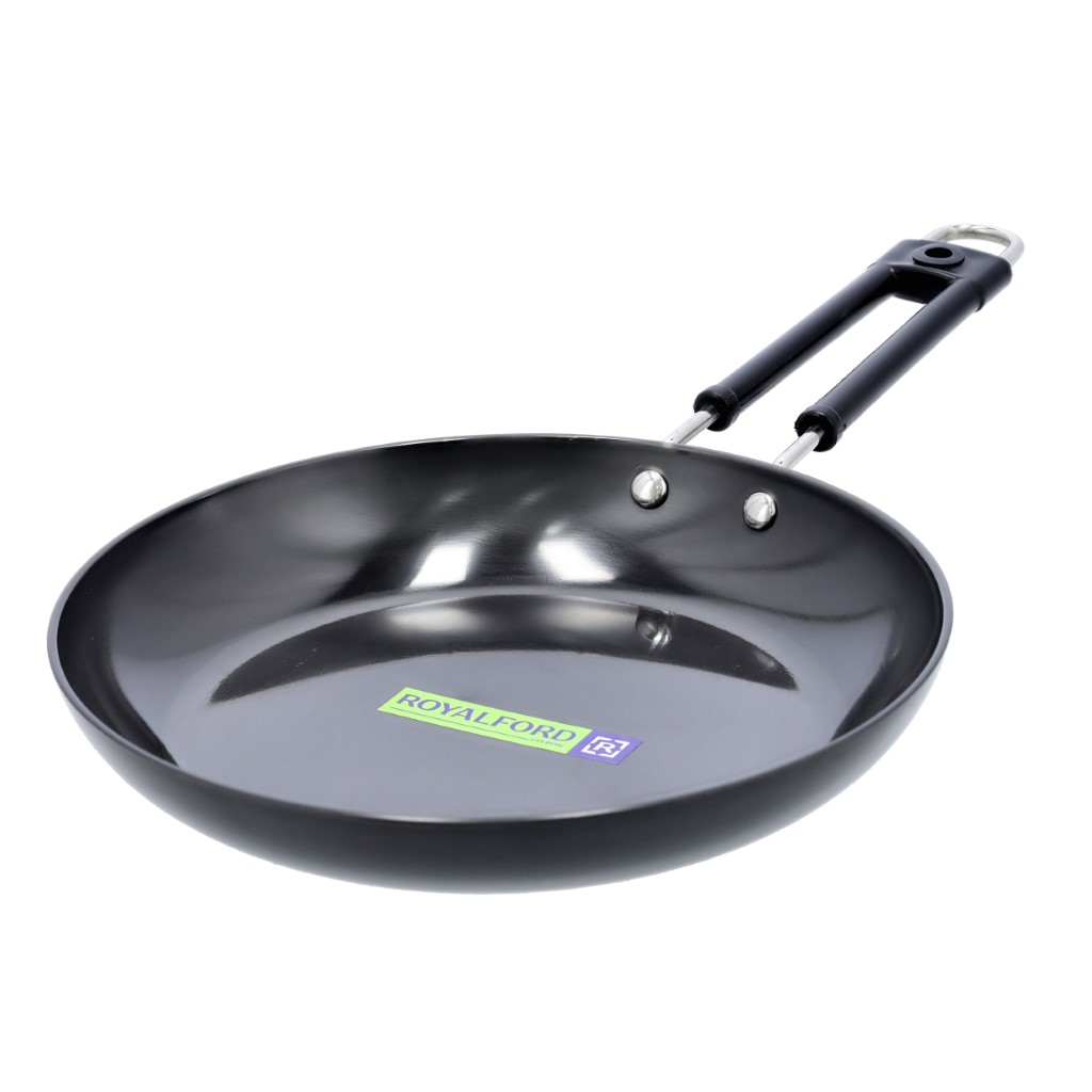RF10010-WB-1jpg Royalford 24 CM Hard Anodized Fry Pan- RF10010| Strong Heavy Gauge Virgin Aluminum Body with Non-Stick Coating and Heat-Resistant Handle, Heat Resistant Exterior, Flat Bottom| Black - Image 1