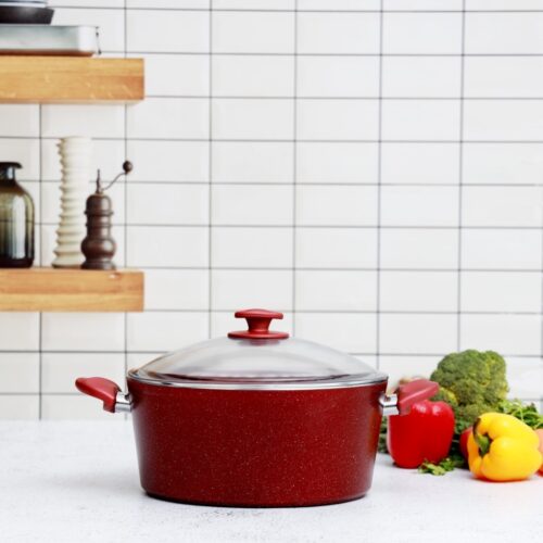Aluminium Casserole with Durable Granite Coating, RF10259 | 5 Layer Durable Construction | Nonstick Aluminium Casserole Pot with Glass Lid & Bakelite Handles - Image 4