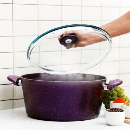 Aluminium Casserole with Durable Granite Coating, RF10259 | 5 Layer Durable Construction | Nonstick Aluminium Casserole Pot with Glass Lid & Bakelite Handles - Image 5