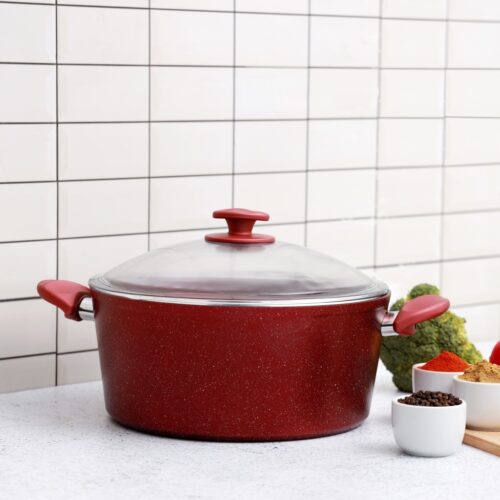 Aluminium Casserole with Durable Granite Coating, RF10259 | 5 Layer Durable Construction | Nonstick Aluminium Casserole Pot with Glass Lid & Bakelite Handles - Image 6