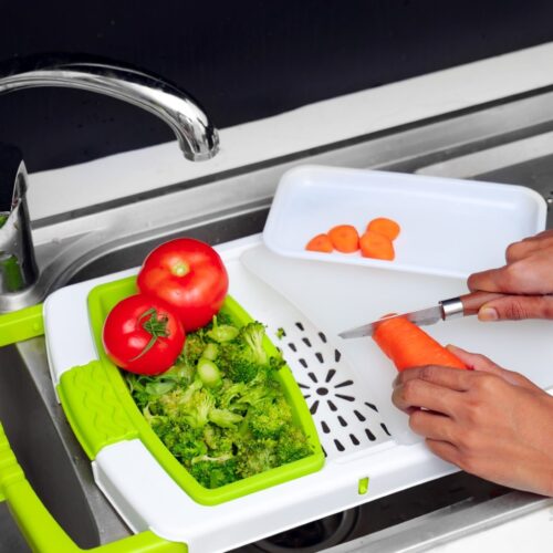 Multi-Functional Chopping Board, Durable PP Material RF10334 | Storage Tray & Washing/Draining Basket | Portable Design | Adjustable Length | Multifunctional Kitchen Vegetable Washing Basket - Image 4