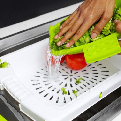 Multi-Functional Chopping Board, Durable PP Material RF10334 | Storage Tray & Washing/Draining Basket | Portable Design | Adjustable Length | Multifunctional Kitchen Vegetable Washing Basket - Image 5