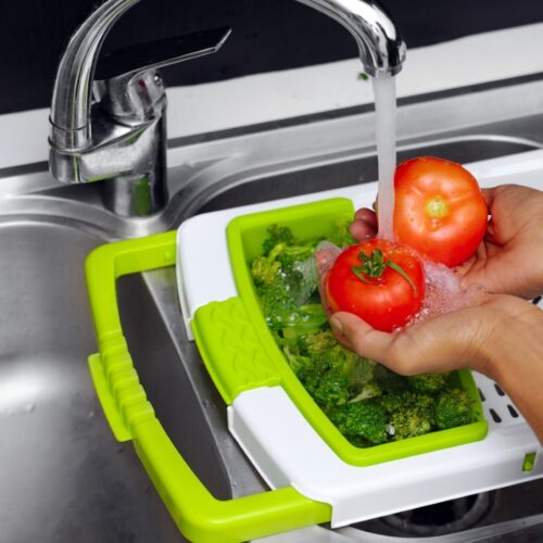 Multi-Functional Chopping Board, Durable PP Material RF10334 | Storage Tray & Washing/Draining Basket | Portable Design | Adjustable Length | Multifunctional Kitchen Vegetable Washing Basket - Image 6