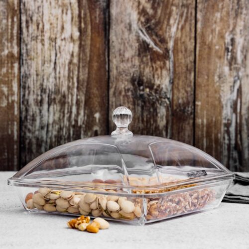 Royalford Square Acrylic Candy Tray, 4 Compartment Design | RF10338 | Beautiful Centerpiece with Transparent Lid | Appetizers Food Tray for Dried Fruits, Nuts, Candies, Salad - Image 4