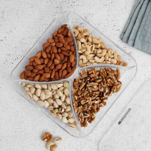 Royalford Square Acrylic Candy Tray, 4 Compartment Design | RF10338 | Beautiful Centerpiece with Transparent Lid | Appetizers Food Tray for Dried Fruits, Nuts, Candies, Salad - Image 5