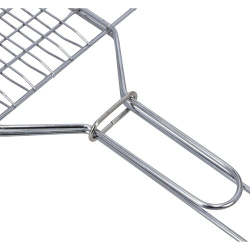 Barbeque Grill Chromium Plated Iron, Wooden Handle, RF10372 | Folding Portable BBQ Grill Basket for Fish Vegetables Shrimp with Removable Handle, Larger Grilling Area - Image 2