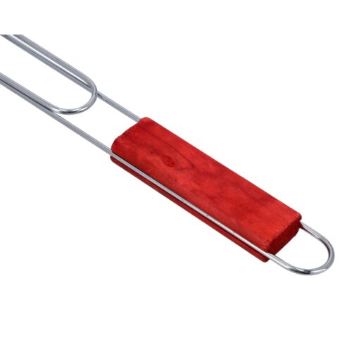 Barbeque Grill Chromium Plated Iron, Wooden Handle, RF10372 | Folding Portable BBQ Grill Basket for Fish Vegetables Shrimp with Removable Handle, Larger Grilling Area - Image 3