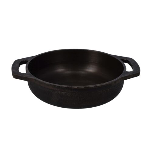 9 Inch Cast Iron Flat Base Kadai with Loop Handles, RF10400 | Compatible with all Hobs and Oven Safe | Nonstick Iron Deep Frying Pan for Stir-Fry, Grilling, Frying, Steaming