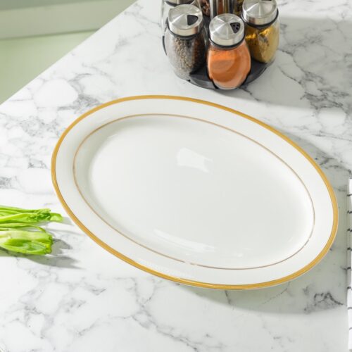 Premium Bone China Plates, 14″ Oval Dinner Plate, RF10466 | Deep Plate with Elegant Golden Border | Ideal for Dinner, Lunch, Breakfast, Parties & More - Image 3