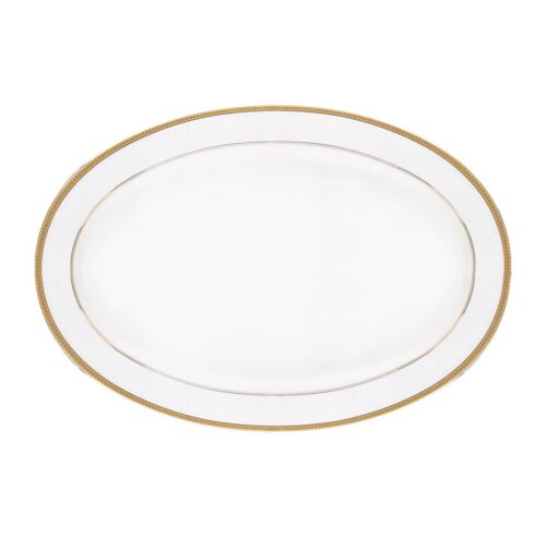 Premium Bone China Plates, 14″ Oval Dinner Plate, RF10466 | Deep Plate with Elegant Golden Border | Ideal for Dinner, Lunch, Breakfast, Parties & More