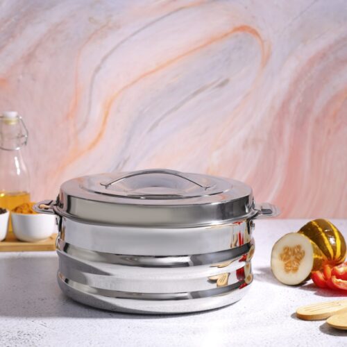 Galaxy Double Wall Stainless Steel Hot Pot, 2500ml, RF10542 | Firm Twist Lock | Strong Handles with Heavy-Duty Rivets | Steel Serving Pot, Chapati Storage Box, Roti Serving Pot - Image 3