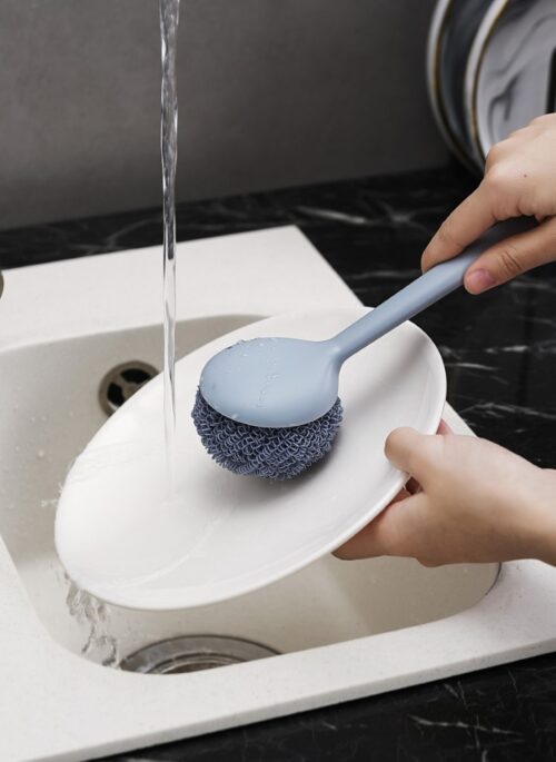 Dish Scrubber, Terylene Fiber Ball, 1 long handle, 2 balls | RF10550 | Scouring Pads Round Dish Pads | Scrubber Pad Used for Dishes, Pots, Pans, and Ovens | 2 Cleaning Balls | Mesh Scrubbers for Kitchen - Image 5