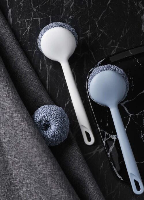 Dish Scrubber, Terylene Fiber Ball, 1 long handle, 2 balls | RF10550 | Scouring Pads Round Dish Pads | Scrubber Pad Used for Dishes, Pots, Pans, and Ovens | 2 Cleaning Balls | Mesh Scrubbers for Kitchen - Image 6